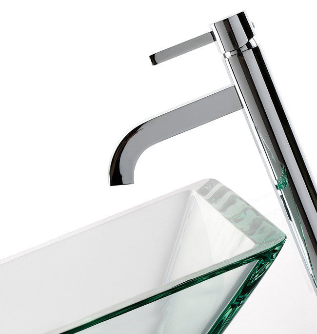 Glass Vessel Sink, Bathroom Ramus Faucet, PU Drain, Mounting Ring, Chrome