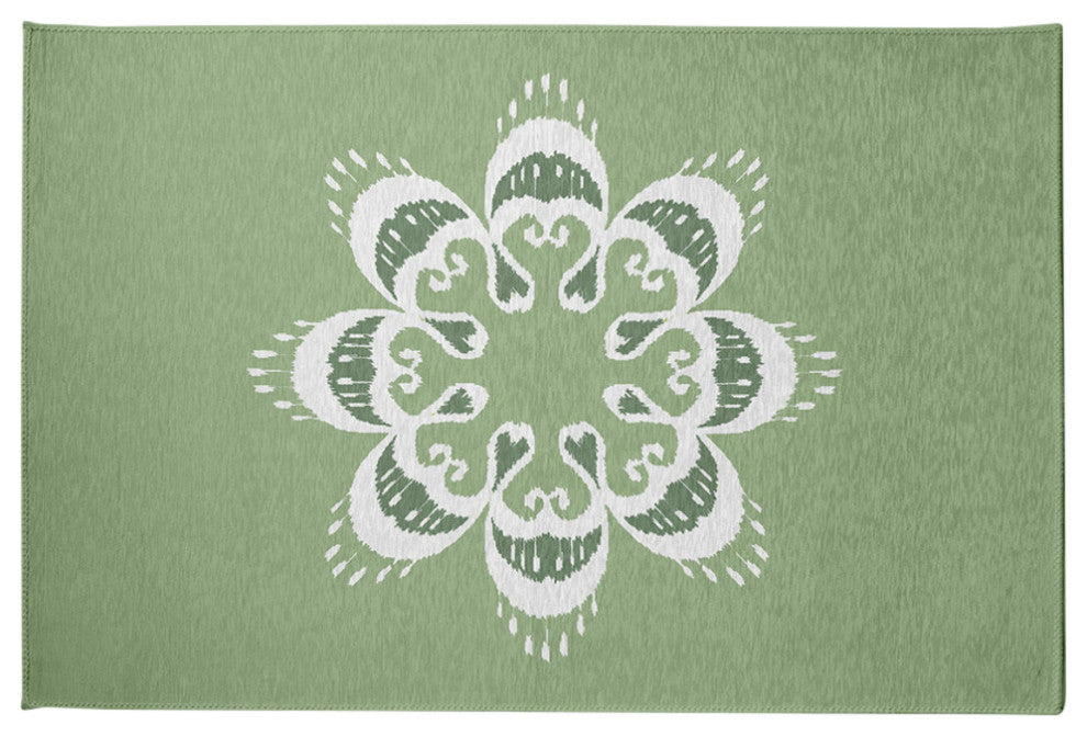 Ikat Mandala Chenille Rug, Sage Green, 2'x3'