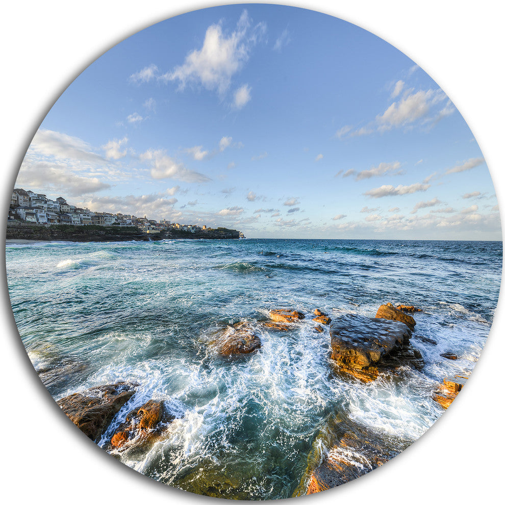 White Waves In Bondi Beach, Beach Round Metal Wall Art, 23"