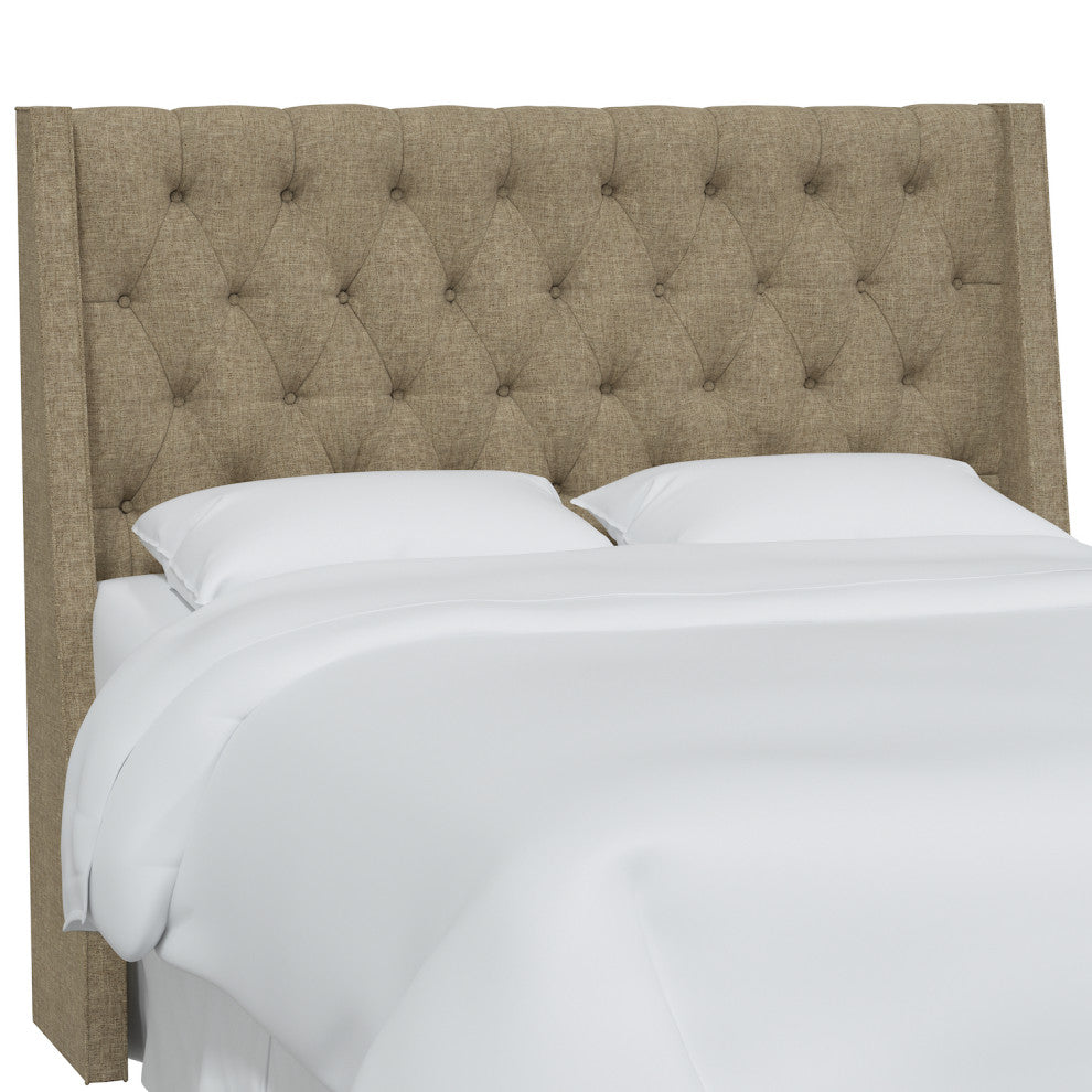 Wells King Tufted Wingback Headboard, Zuma Linen