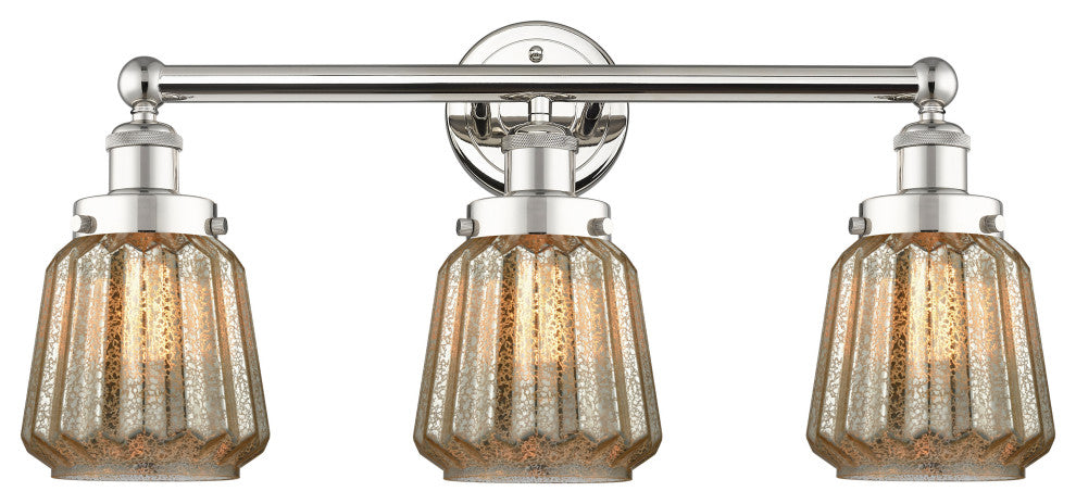 Edison Chatham 3-Light 25" Vanity Light, Polished Nickel Finish, Clear Shade