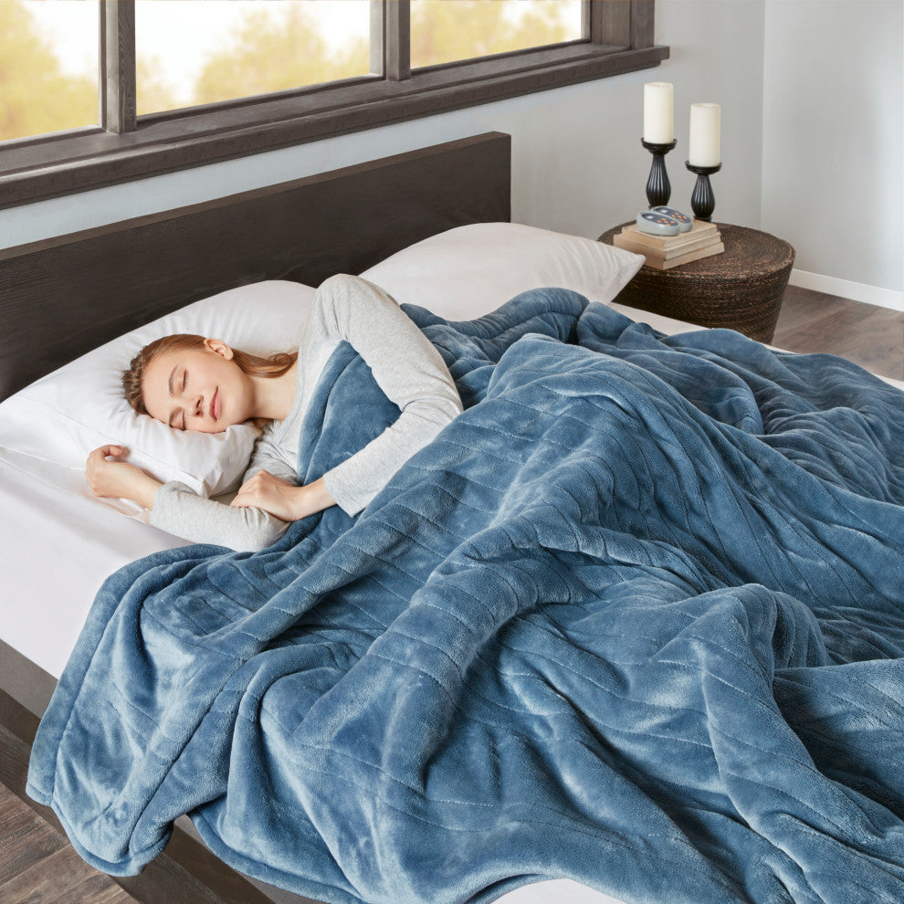 Beautyrest Solid Microlight Heated Blanket, Blue, Queen