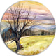 Tree Without Leaves At Sunset, Trees Painting Disc Metal Wall Art, 11"