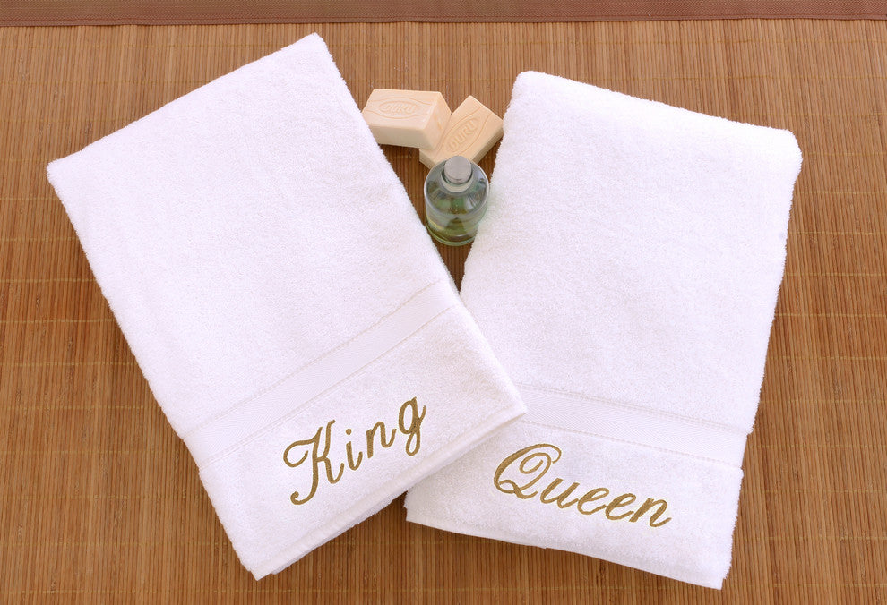 King and Queen Hand Towels, Set of 2, White