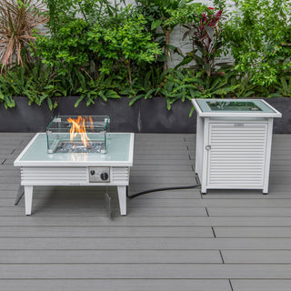 LeisureMod Walbrooke Square Fire Pit Table and Tank Holder With Slats, White