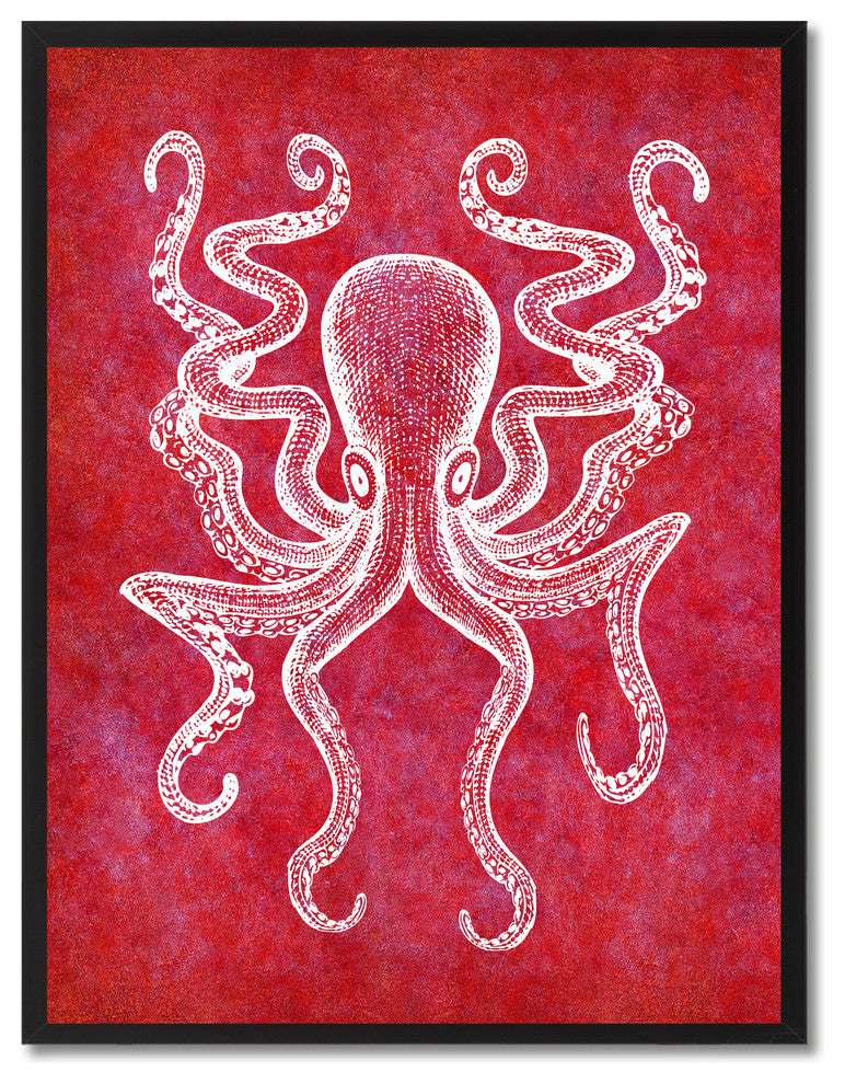 Octopus Animal Red Canvas Print, Custom Picture Frame, 28"x37"