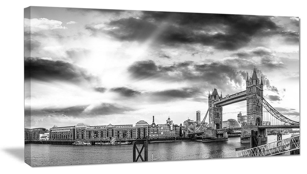 "Black and White View of London" Panorama Cityscape Wall Art, 60"x28", 1 Panel