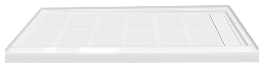 Transolid Linear 60"x30" Rectangular Alcove Shower Base with Left Hand Drain, White, Right Hand