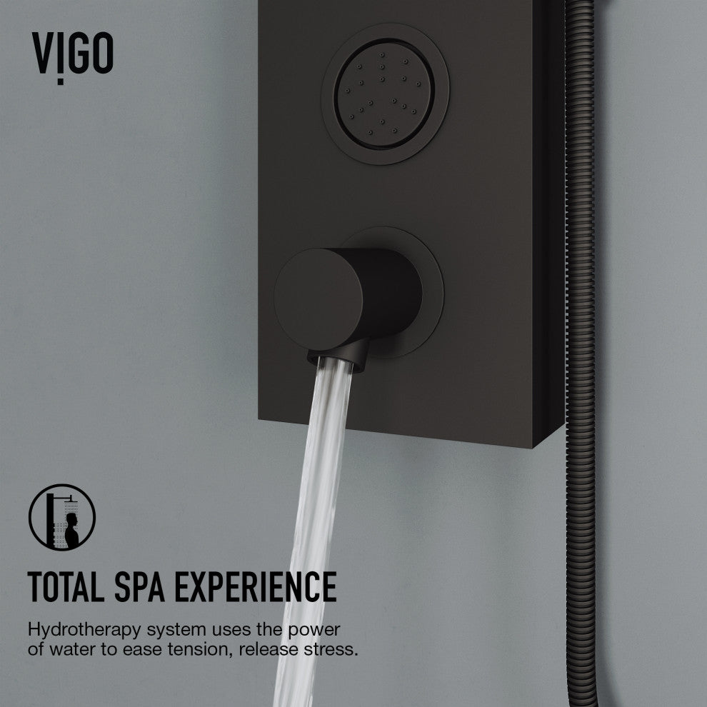 Bowery 59" H x 6" W 4-Jet Shower Panel with Round Shower Head and Tub Filler, Matte Black