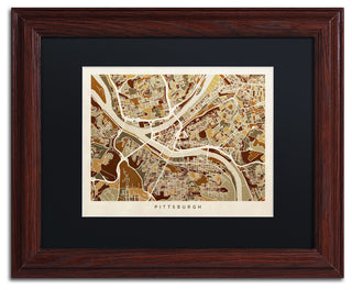 "Pittsburgh Street Map" Matted Framed Canvas Art by Michael Tompsett