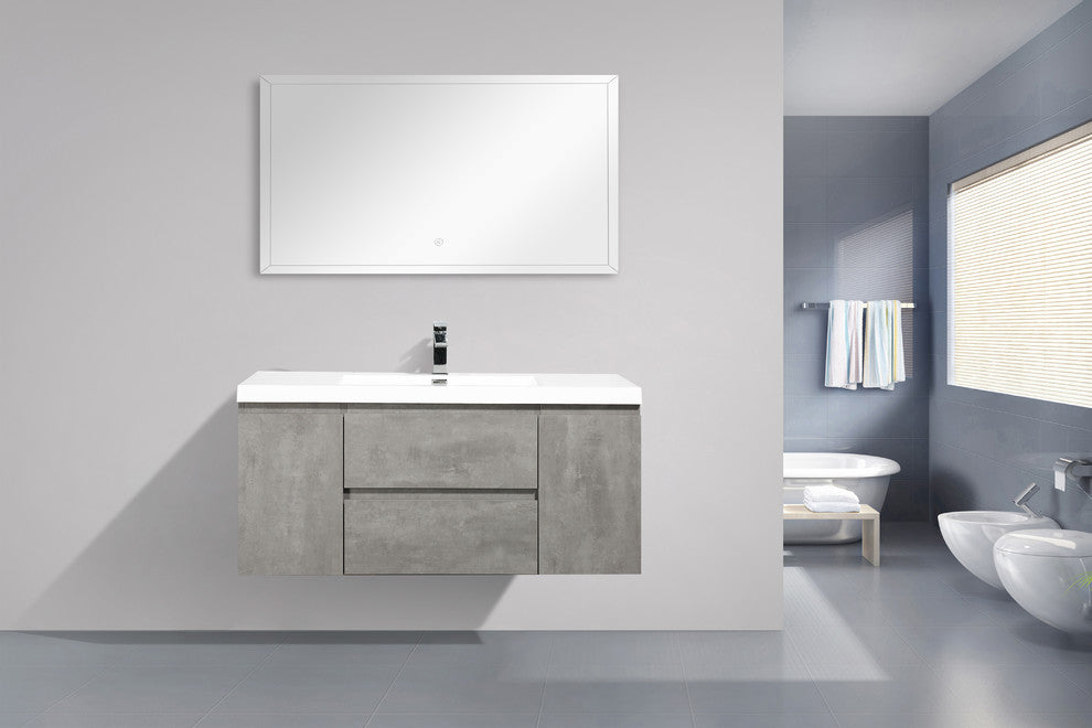 ALMA-PRE 48"³ CEMENT GREY WALL MOUNT VANITY WITH WHITE SINK