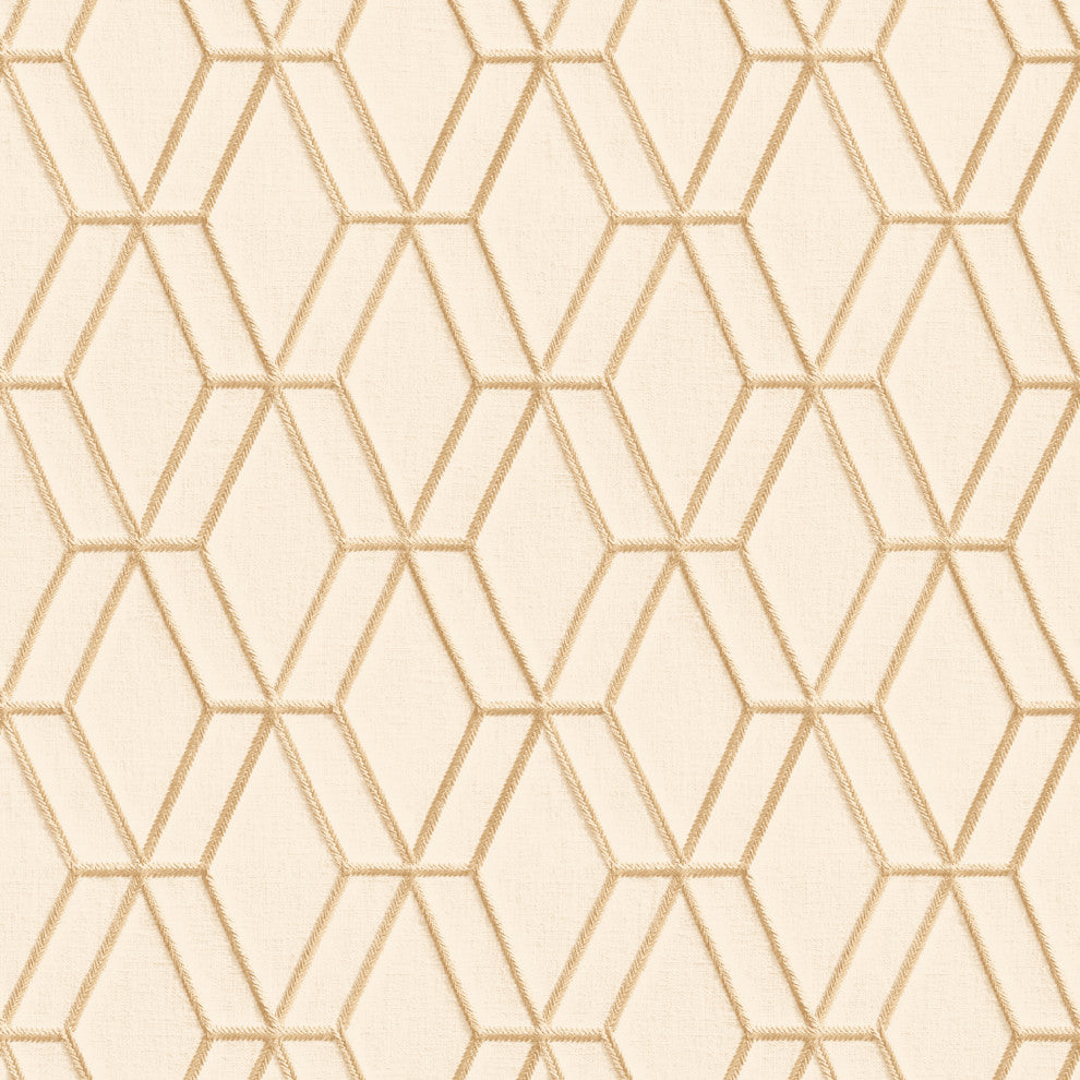 Textured Wallpaper, Rhomboid Trellis, Beige Champagne Cream Ecru, 1 Roll