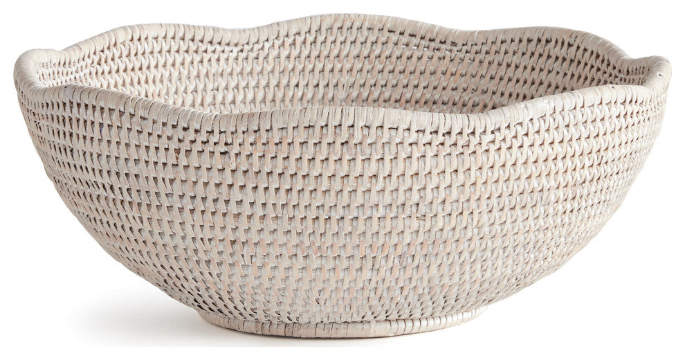 Burma Rattan Scalloped Edge Bowl, Whitewash