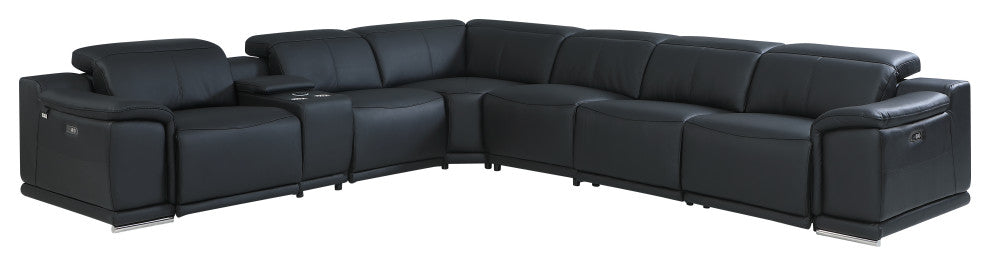 Federico 7-Piece L-Shaped Top Grain Italian Leather Sectional, Black