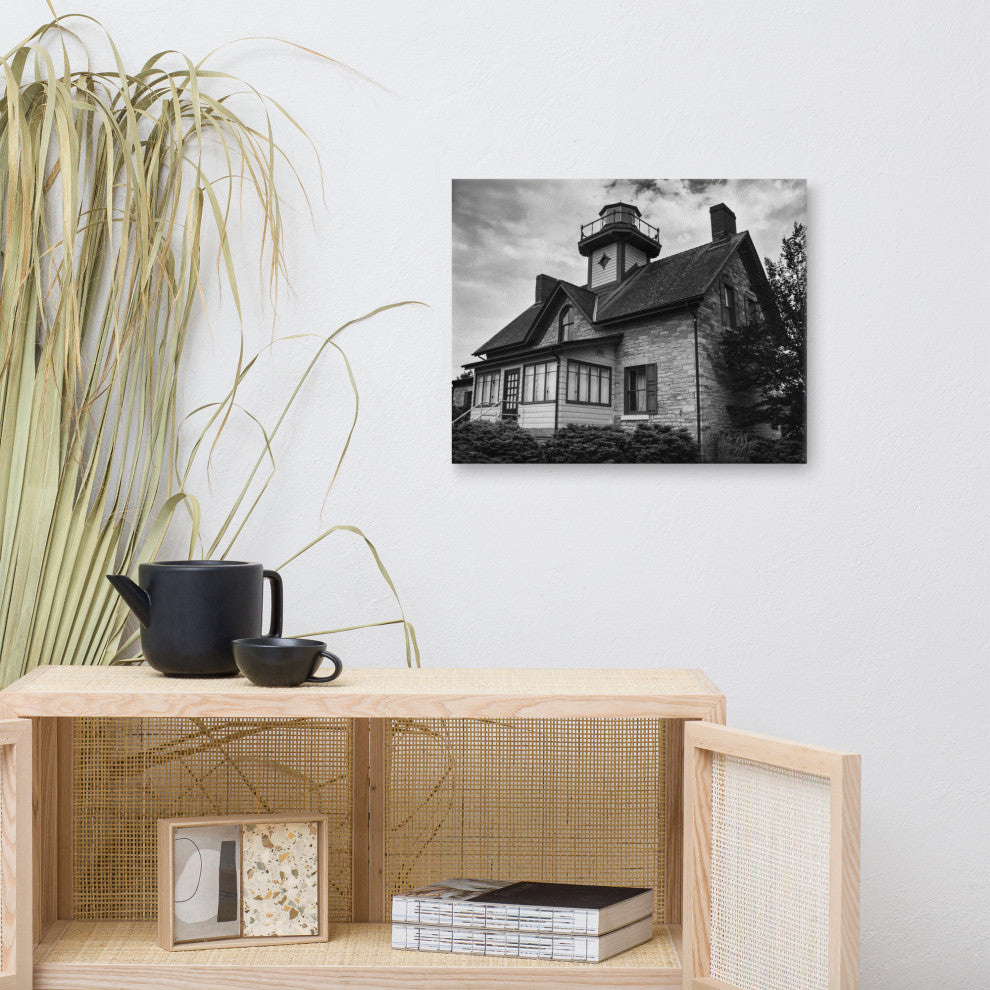 Cedar Point Lighthouse in Black & White Canvas Wall Art Prints, 16" X 20"