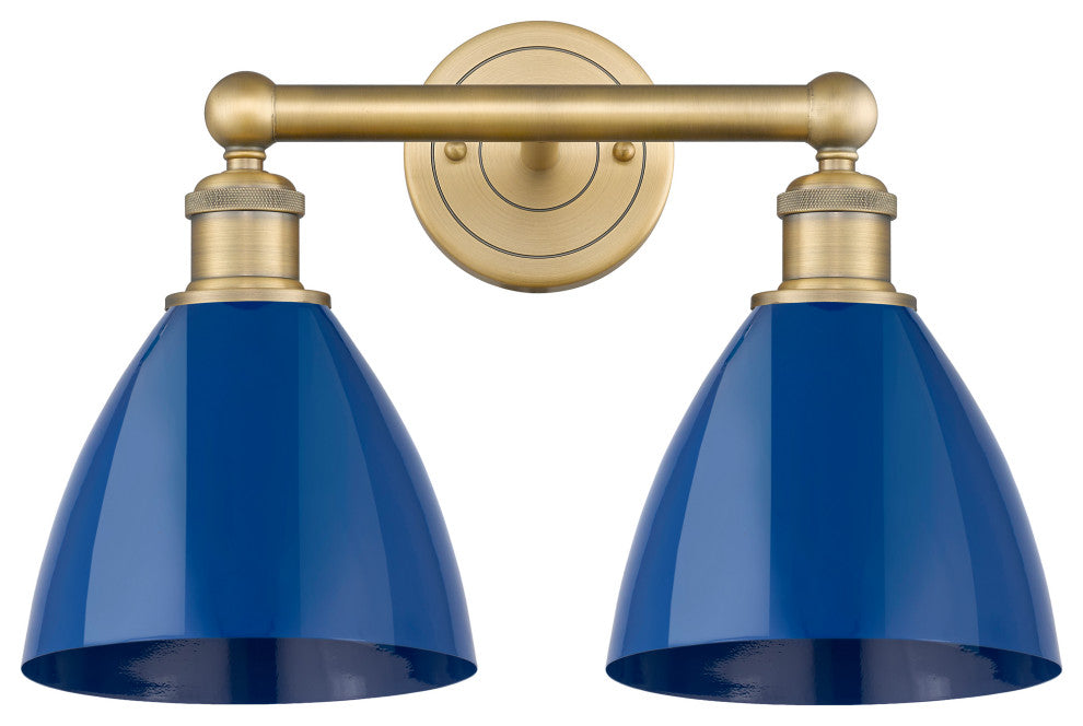 Plymouth Dome 2-Light 17" Bath Vanity Light, Brushed Brass Finish, Blue Shade