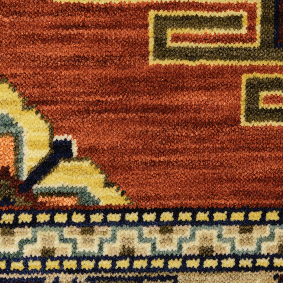 Lizbeth Medallion Border Red/Multi Wool Blend Fringed Area Rug, 3'3"X5'