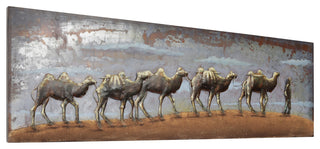 "Caravan" Camel Mixed Media Iron Hand Painted Dimensional Wall Art