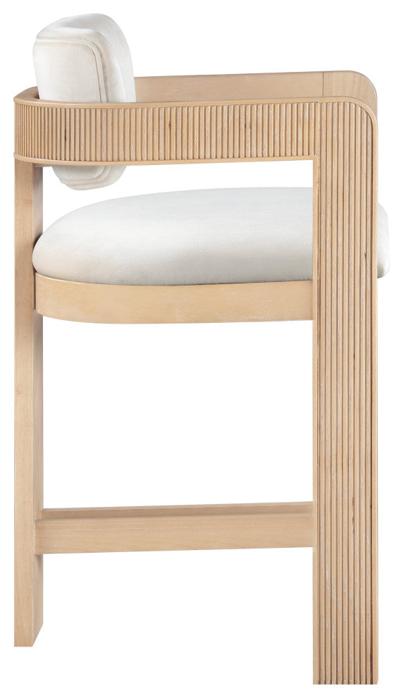 Sacha Upholstered Bar and Counter Stool, Cream, Velvet, Natural