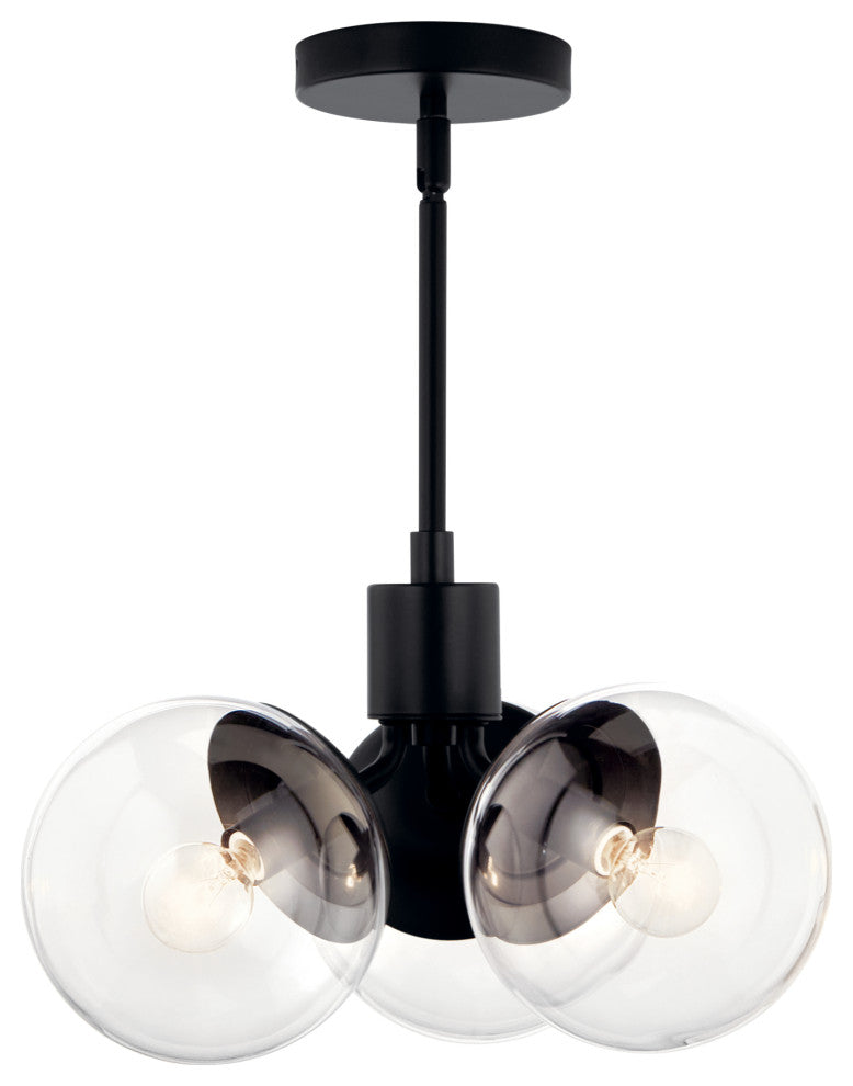 Silvarious 16.5" 3 Light Convertible Pendant, Black, Clear Glass