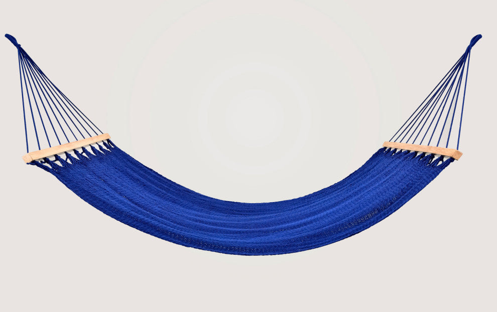 Cobalt Blue Cotton Hammock, Wooden Bar