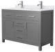 48"DBL Vanity Dark Gray, White Cult. Marble Countertop, Sinks, Nickel Trim