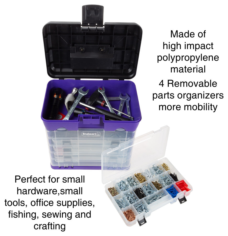 Storage Tool Box-Durable Organizer Utility Box-4 Drawers by Wakeman, Purple