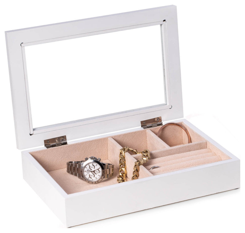 White Jewelry Box, Glass Viewing Top