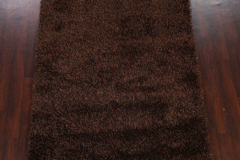 Brown Contemporary Plush Shaggy Oriental Area Rug Hand-tufted Carpet 5x7