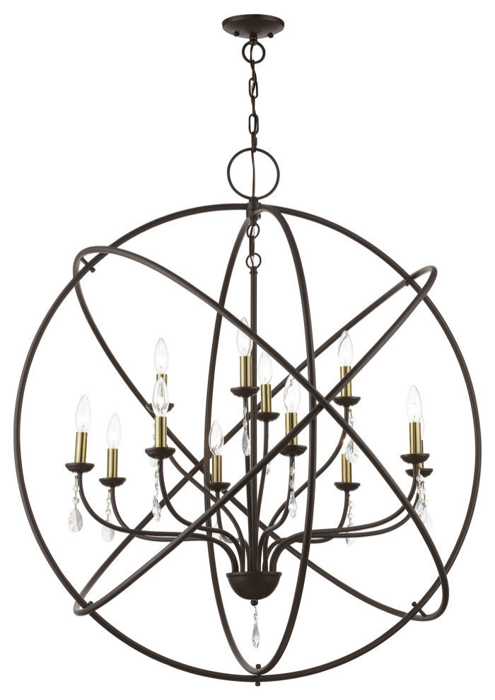 Aria 12 Light Bronze With Antique Brass Finish Candles Grande Foyer Chandelier