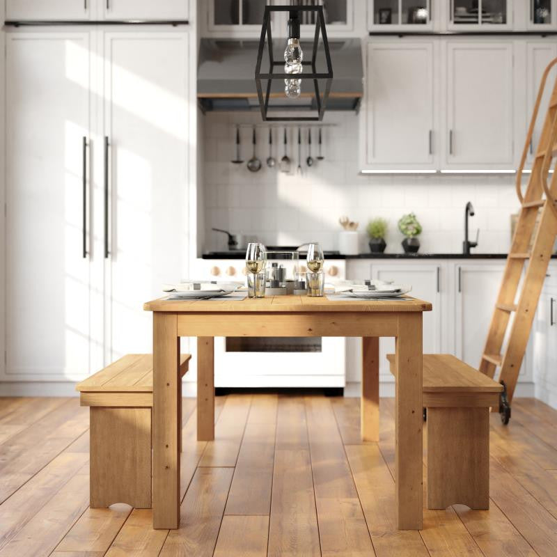 60" x 38" Rectangular Solid Pine Farm Dining Table, Light Natural