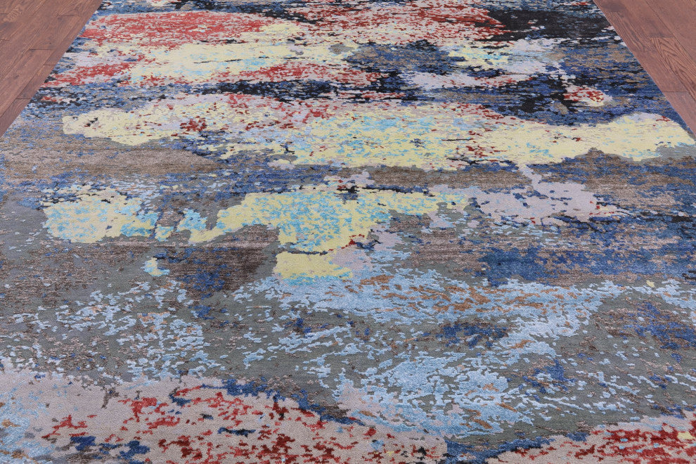 Handmade Wool and Silk Abstract Rug 9' 0" X 11' 10" Q8779