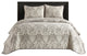 Tricia Damask 3 Piece Quilt Set, Taupe, Queen