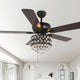 52" Modern Silver Crystal Ceiling Fan 6-speed with Dimmable Light and Remote, Black, 52"