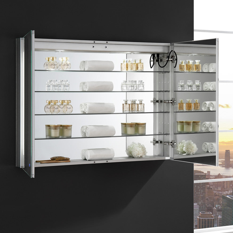 Tiempo Bathroom Medicine Cabinet With LED Lighting and Defogger, 48"x36"