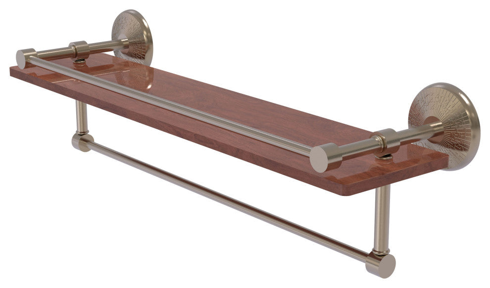 Monte Carlo 22" Wood Shelf with Gallery Rail and Towel Bar, Antique Pewter