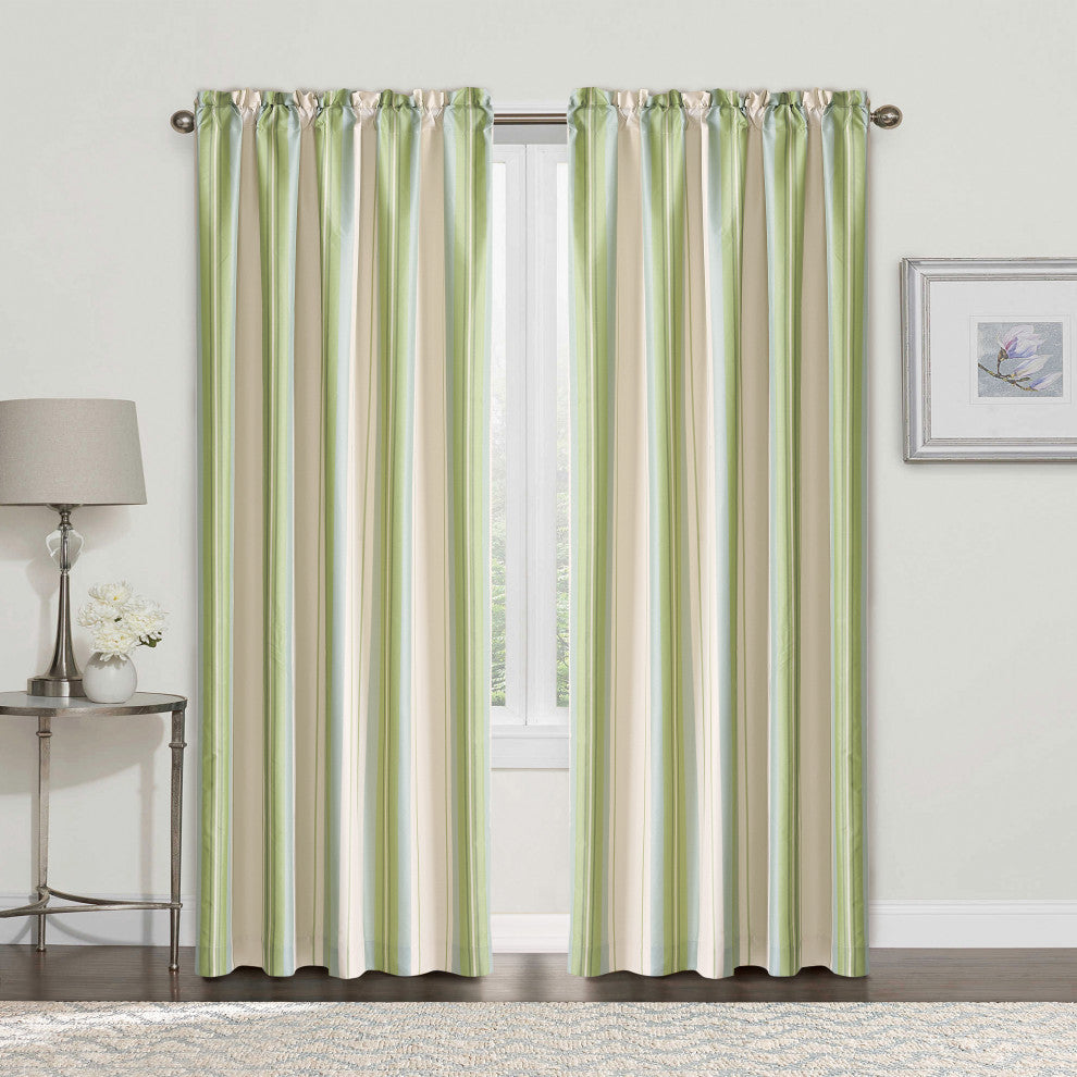 2-Piece Convent Garden Curtain Set, Green Stripe