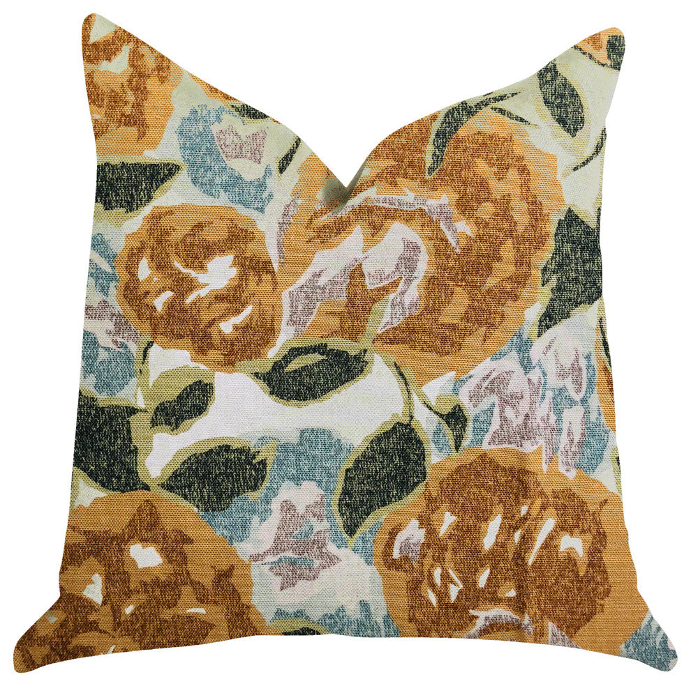 Dahlia Jardin Floral Brown and Green Luxury Throw Pilow, 18"x18"