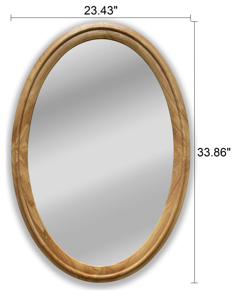 Chloe's Reflection Contemporary Maple Wood Oval Framed Wall Mirror, 34" Height