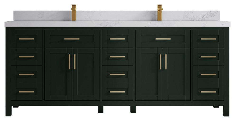 Cambridge 84 Double Sink Bath Vanity in Dark Forest Green 2" Calacatta Nuvo
