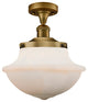 Large Oxford 1-Light Semi-Flush Mount, Brushed Brass, Matte White