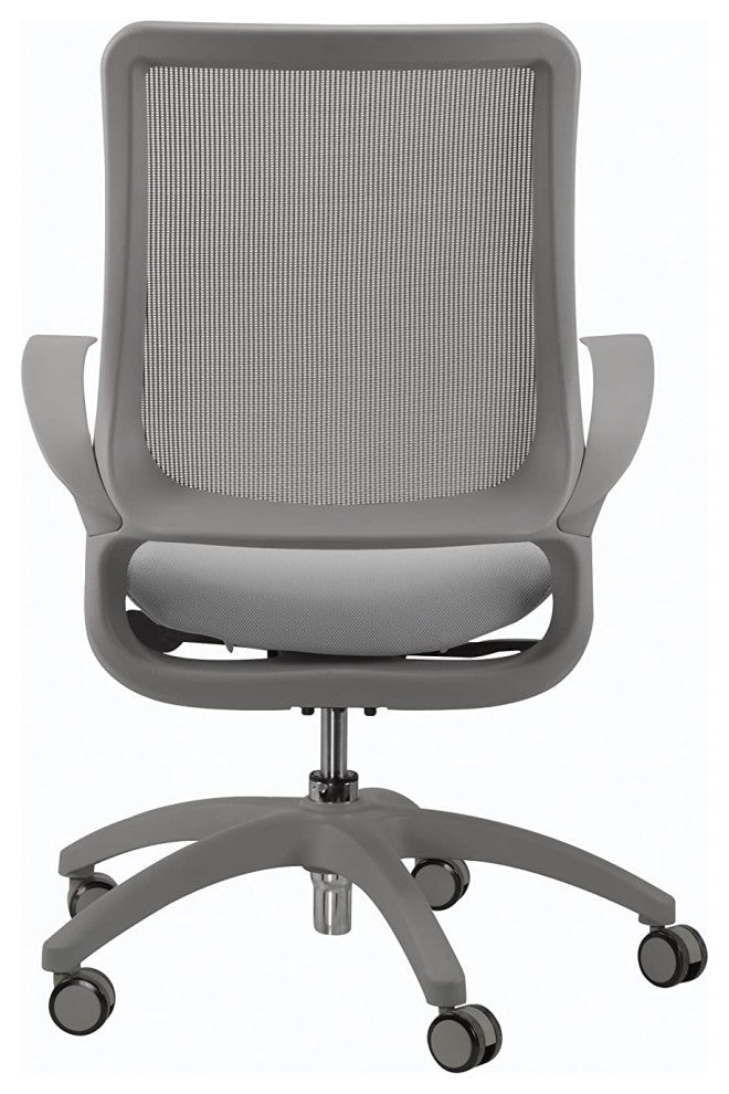Modern Office Chair, Cushioned Waterfall Seat With Breathable Mesh Back, Grey