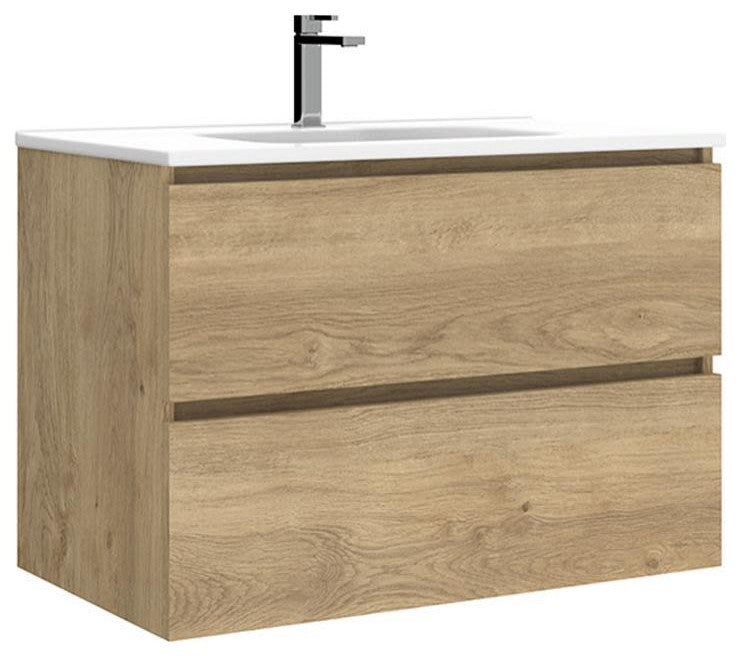 WS Bath Collections Flora C80 Flora 32" Wall Mounted Single Basin - Natural Oak