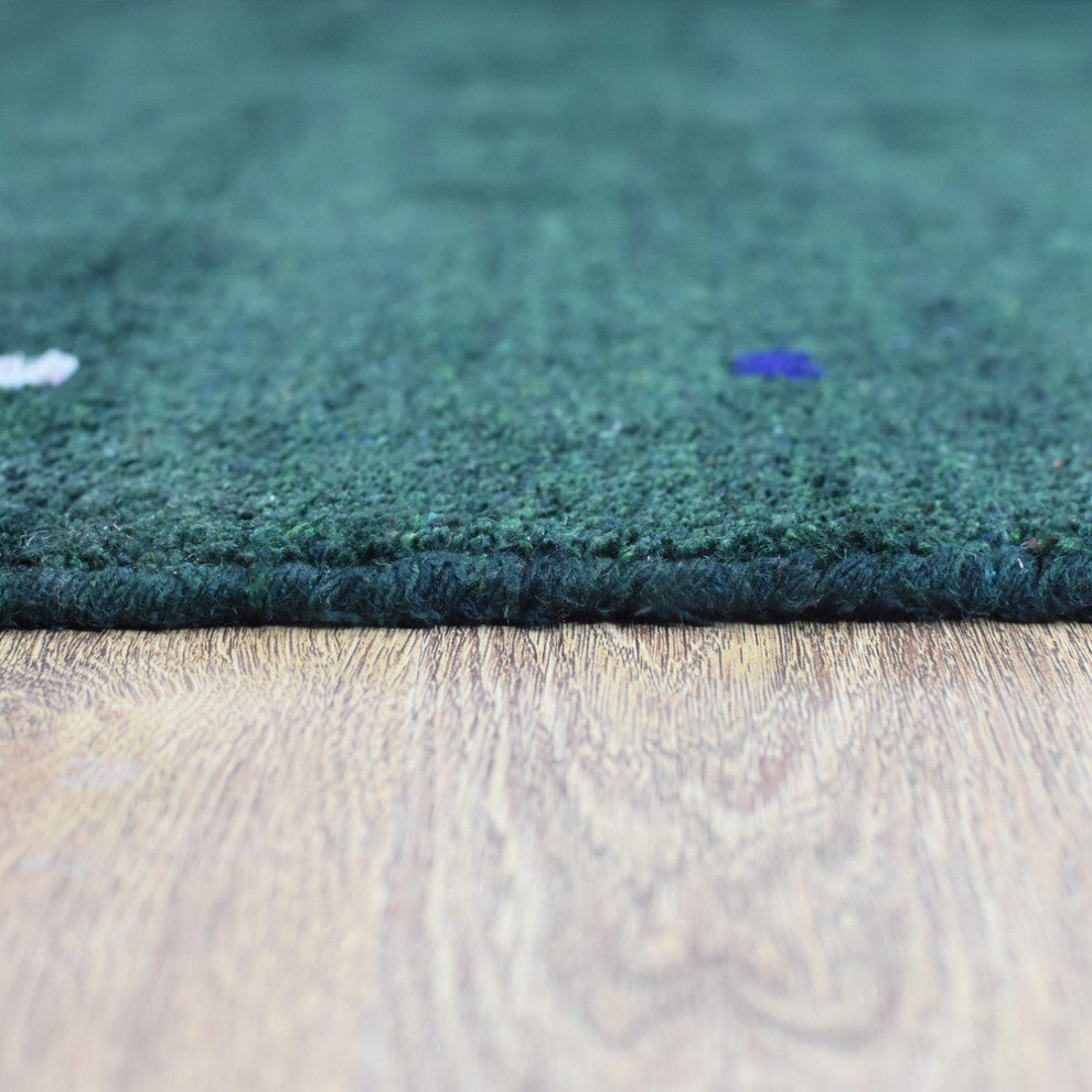 Hand Knotted Loom Silk Mix Area Rug Contemporary Dark Green