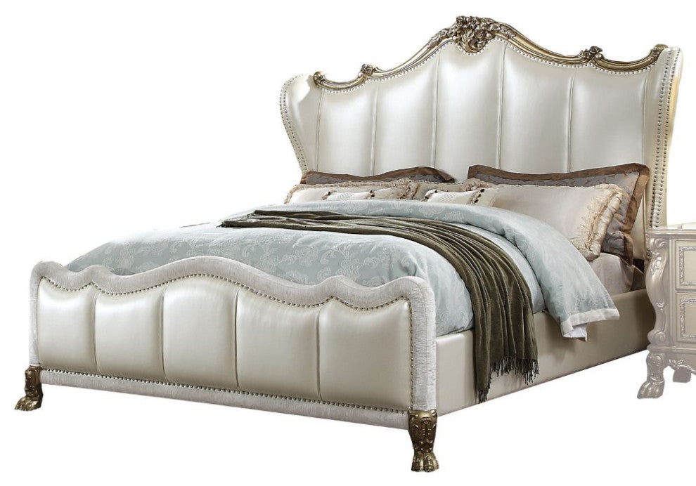 Scarlet Ornamental Baroque Standard Bed, Pearl White Gold Patina, Cal King