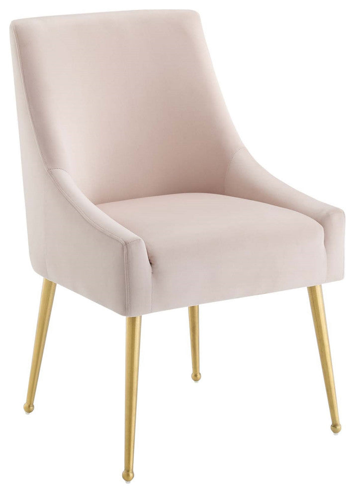 Velvet Accent Chair, Brushed Gold Dining Chair, Glam Modern Side Chair, Pink