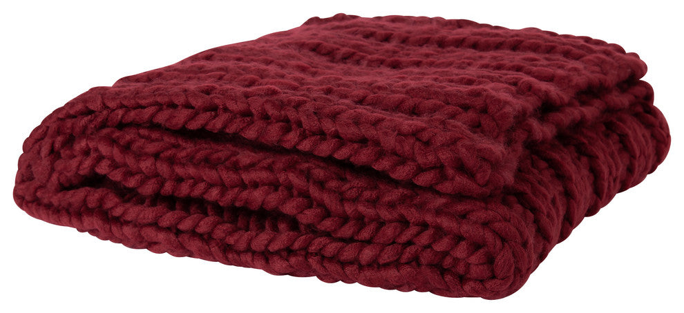 Chunky Knit Throw Blanket, Red 50x60