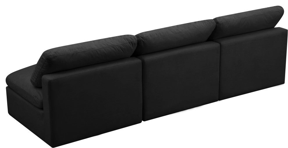 Plush Velvet / Down Standard Comfort Modular Sofa, Black, 3-Piece: 3 Armless Chair