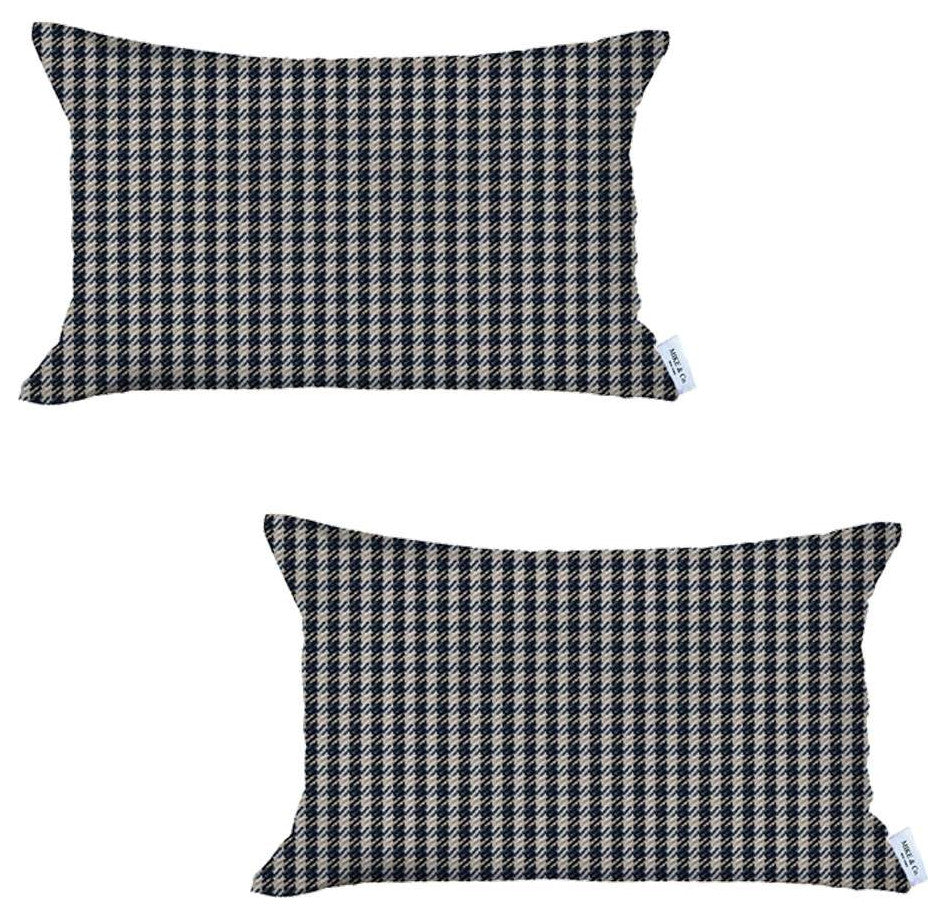 Set of 2 Gray Houndstooth Lumbar Pillow Covers