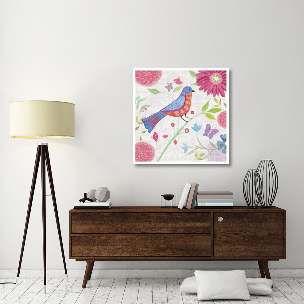 "Damask Floral and Bird II v2" Digital Paper Print by Farida Zaman, 38"x38"
